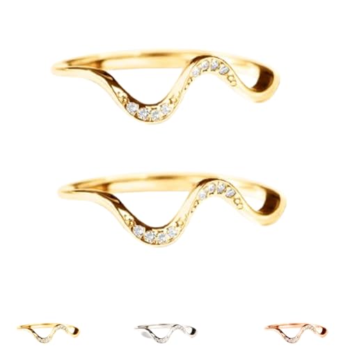 Matching Minimalist Wave Ring, s925 Sterling Silver Self Love Highs and Lows Personalized Ring, Ups and Downs Stacking Encouraged Jewelry for Women Best Bitches Rings for Best Friends (2Pcs-C,10) von Generisch