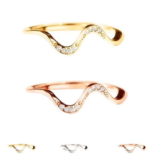 Matching Minimalist Wave Ring, s925 Sterling Silver Self Love Highs and Lows Personalized Ring, Ups and Downs Stacking Encouraged Jewelry for Women Best Bitches Rings for Best Friends (2Pcs-D,10) von Generisch