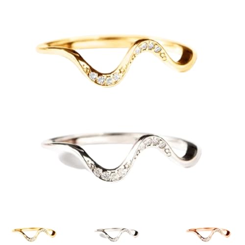 Matching Minimalist Wave Ring, s925 Sterling Silver Self Love Highs and Lows Personalized Ring, Ups and Downs Stacking Encouraged Jewelry for Women Best Bitches Rings for Best Friends (2Pcs-E,7) von Generisch