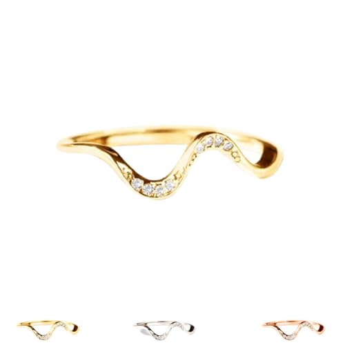 Matching Minimalist Wave Ring, s925 Sterling Silver Self Love Highs and Lows Personalized Ring, Ups and Downs Stacking Encouraged Jewelry for Women Best Bitches Rings for Best Friends (Gold,9) von Generisch