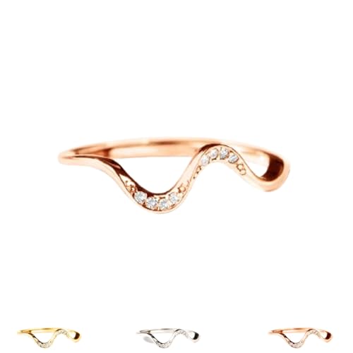 Matching Minimalist Wave Ring, s925 Sterling Silver Self Love Highs and Lows Personalized Ring, Ups and Downs Stacking Encouraged Jewelry for Women Best Bitches Rings for Best Friends (Rose gold,5) von Generisch