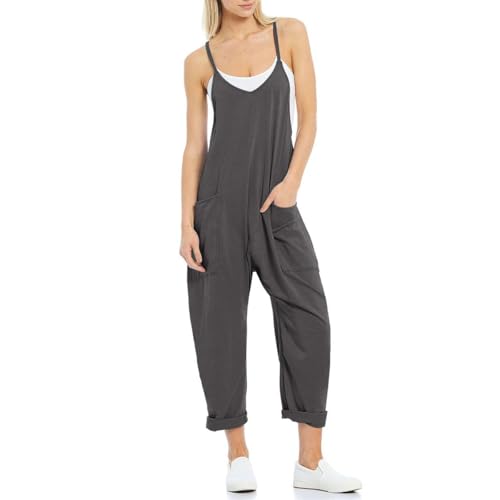 Maternity Loose Jumpsuit with Pockets,Women's Casual Solid Color Sleeveless Overalls,Adjustable Spaghetti Straps Long Romper (DE/NL/SE/PL, Alphanumerisch, L, Regular, Regular, Khaki) von Generisch