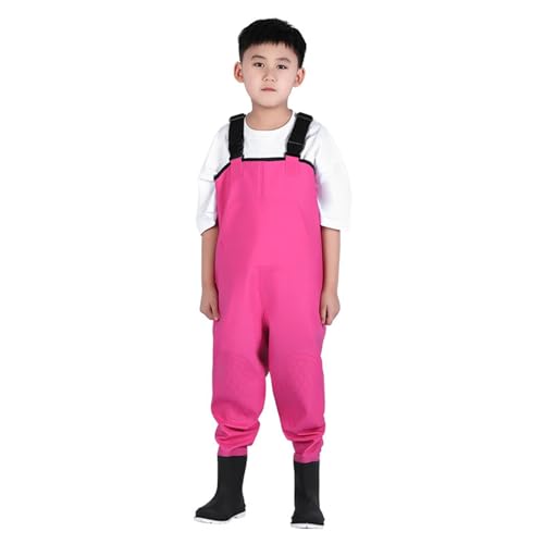 Matschhose Mädchen Jungen Wathose Kinder Wasserdicht mit Stiefel Kinderwathose Jugendliche Kinder Brust Wathose Anglerhose mit Verstellbarer Riemen Kids Angeln Wathose Stiefel wasserdichte rutschfest von Generisch