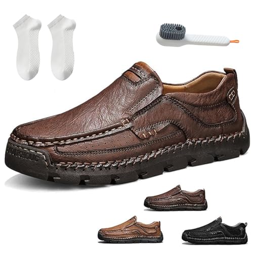 Matufit Men's Handcrafted Cowhide Orthopedic Loafers - Wide Toe Box, Comfortable Slip on Casual Walking Shoes for Men (Dark Brown,45) von Generisch