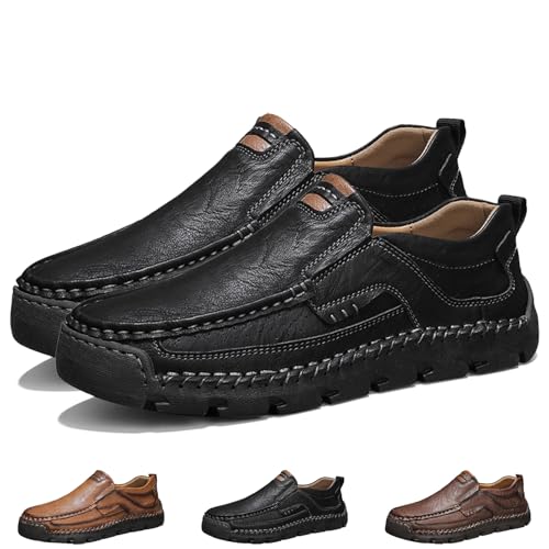 Matufit Men's Handcrafted Cowhide Orthopedic Loafers - Wide Toe Box, Men's Comfortable Casual Genuine Leather Slip on Loafers (Black,40) von Generisch