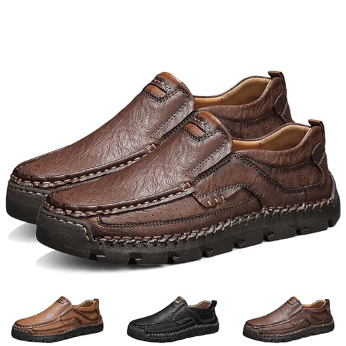 Matufit Men's Handcrafted Cowhide Orthopedic Loafers - Wide Toe Box, Men's Comfortable Casual Genuine Leather Slip on Loafers (Dark Brown,40) von Generisch