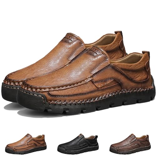Matufit Men's Handcrafted Cowhide Orthopedic Loafers - Wide Toe Box, Men's Comfortable Casual Genuine Leather Slip on Loafers (Light Brown,39) von Generisch