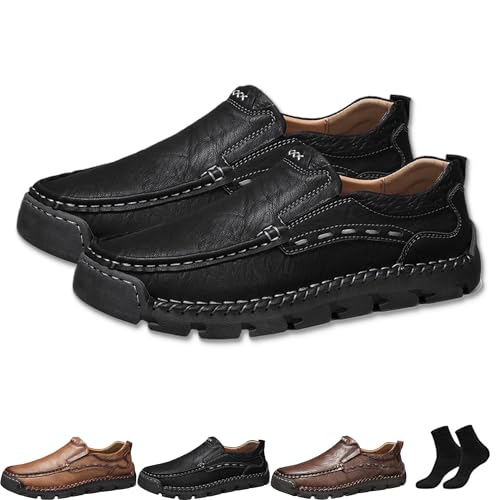 Matufit Men's Handcrafted Cowhide Orthopedic Loafers - Wide Toe Box, Upgraded Comfortable Slip on Casual Walking Shoes (Black,40.5) von Generisch
