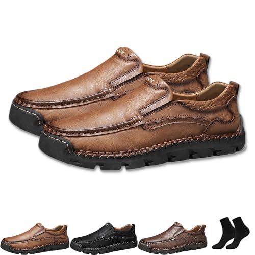 Matufit Men's Handcrafted Cowhide Orthopedic Loafers - Wide Toe Box, Upgraded Comfortable Slip on Casual Walking Shoes (Brown,40) von Generisch