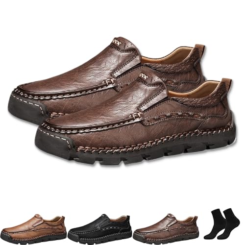 Matufit Men's Handcrafted Cowhide Orthopedic Loafers - Wide Toe Box, Upgraded Comfortable Slip on Casual Walking Shoes (Dark Brown,45.5) von Generisch