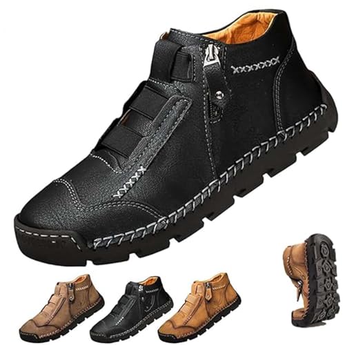 Matufit Shoes for Men, Matufit Orthopedic Loafers, Waterproof Non-Slip Fashionable Orthopedic Shoes, Side Zip Slip-On Flats (Black,45) von Generisch