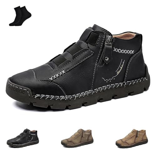 Matufit Shoes for Men, Men's Genuine Leather Waterproof Non-Slip Fashionable Orthopedic Shoes, Side Zip Slip-On Loafers (Black,40) von Generisch