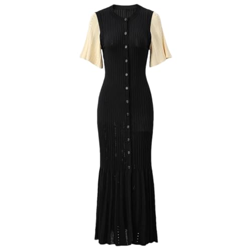 Maxi-Strickkleid mit ausgestellten Ärmeln, für Damen, klassische Straßenkleidung, Schwarz , S Maxi-Strickkleid mit ausgestellten Ärmeln, für Damen, klassische Straßenkleidung, Schwarz , S von Generisch