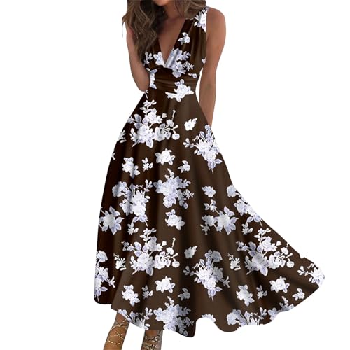 Maxikleid Damen Sommer Lang Abendkleid Damen Elegant Für Hochzeit Cocktailkleid V Ausschnitt Luftig Maxi Sommerkleid mit Ärmeln Kurzarm Skaterkleid Schwingen A Linie Kleider Korsett Leicht von Generisch