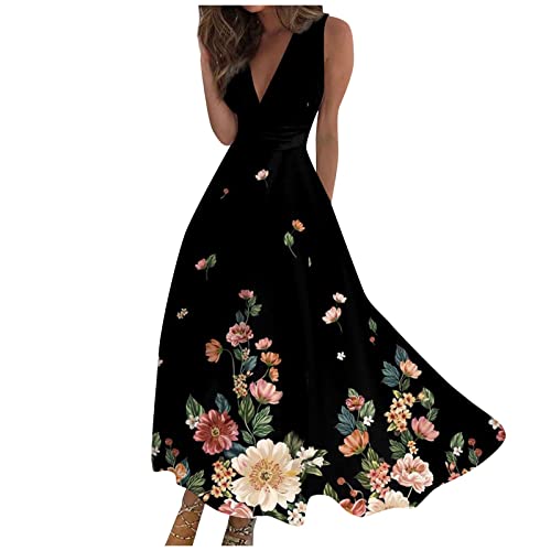Maxikleid Damen Sommer Lang Abendkleid Damen Elegant Für Hochzeit Cocktailkleid V Ausschnitt Luftig Maxi Sommerkleid mit Ärmeln Kurzarm Skaterkleid Schwingen A Linie Kleider Korsett Leicht von Generisch