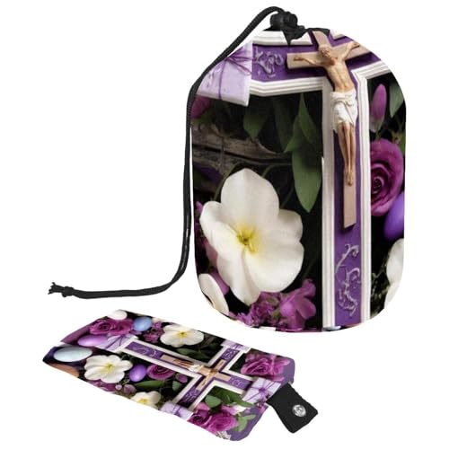 Maximieren Sie den Platz mit unserer faltbaren Kosmetiktasche – große Make-up-Tasche für Damen, violettes Oster-Kreuz, mehrfarbig, 9.9x6.9in/25.2x17.6cm;6x3.5in/15.2x8.8cm von Generisch