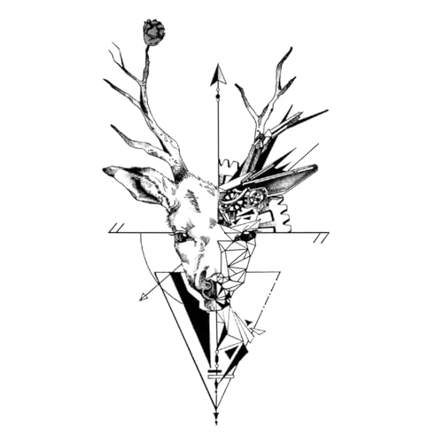 Mecha Hirschkopf Temporäre Tattoo Aufkleber Geometrische Wasserdichte Langlebige Gefälschte Tattoos Für Männer Und Frauen von Generisch