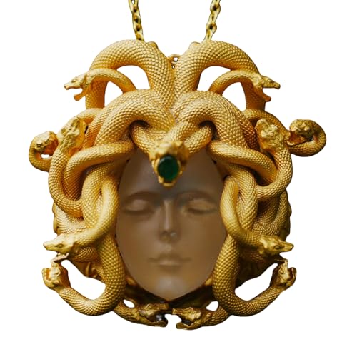 Medusas Schlafendes Auge – Spiritueller Anhänger mit Bergkristall, Labradorit & Smaragd (925er Silber, 24 K Vergoldung) – 2 Größenoptionen (12g Anhänger mit Kette) von Generisch