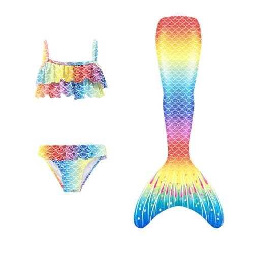 𝙈eerjung𝙛rau Flosse Mädchen Mit Badeanzug 3-Teiliges Set 𝙈eerjung𝙛rau-Cosplay 𝙈eerjung𝙛rauenflosse Performance-Outfit Monoflosse Kostüm Badekleid Badebekleidung Für 4-13 Jahre Multicolour 110 von Generisch