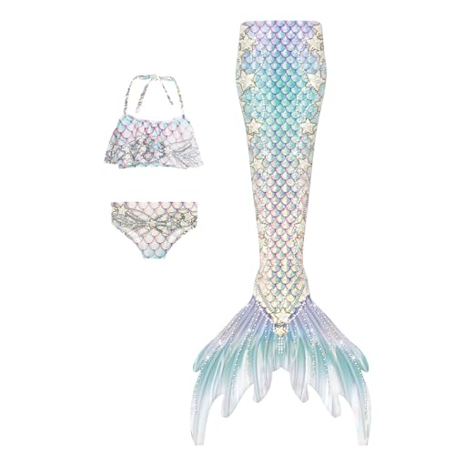 𝙈eerjung𝙛rauen𝙛losse Mädchen Mit Bikini Set 3-Teilig 𝙈eerjung𝙛rauen Bikinis Sommer 𝙈eerjung𝙛rau Cosplay Badebekleidung Schwimmen Schwimm𝙛losse Leicht Bademode A 130 von Generisch