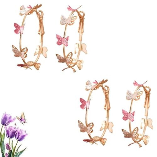 Mehrfarbige Schmetterlings-Creolen, niedlich, große Kreolen, Kleider-Zubehör, 4.5 Centimeters X 1.2 Centimeters, Metall Metall Emaille, Smaragd von Generisch