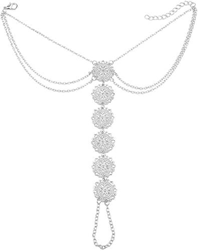 Mehrlagiges Fußkettchen, Blumenmünze, Fußschmuck, Retro-Fußkettchen, Strand, Barfuß-Sandalen mit Münzzehenring für Damen, Mädchen, verschiedene Farben von Generisch