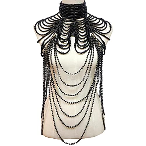 Mehrschichtige Damen-Halskette mit Kunstperlen und Quasten, Schulterkette, BH-Top, Körperschmuck, schwarze Perle von Generisch