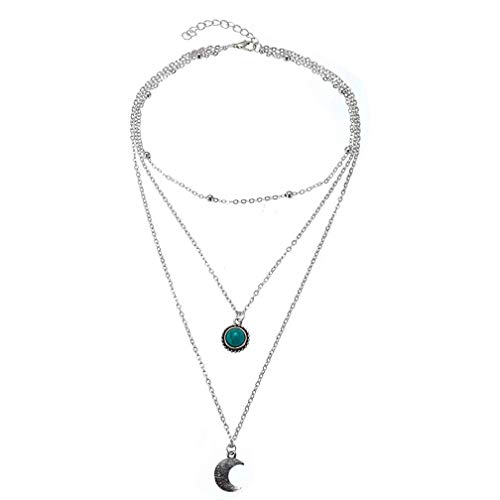 Mehrschichtige Halskette mit Mond-Anhänger, Türkis, elegante Halskette, Schmuck, Geschenk von Generisch