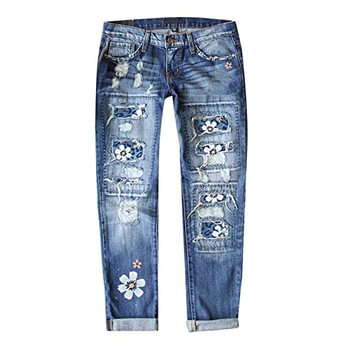 Meine Bestellungen 2025 Angebote des Tages Heute Blitzangebote Leichte Sommerjeans Damen New Street Bedruckte, Perforierte, Gerade Jeanshose Schlupfjeans Blitzangebote des Tages von Generisch