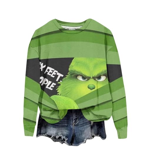 Meine Bestellungen Anzeigen Grinch Kostüm Hässliche Weihnachtspullover Damen Lustig Elegant Weihnachten Pullover 3D Druck Lustig Weihnachts Sweatshirt Langarm Weihnachtsshirt Damen Weihnachtsoutfit von Generisch