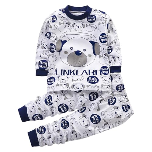 Schlafanzug Jungen Pyjama Baumwolle Bekleidungssets Kinder Pyjama Set Langarm Zweiteiler Kinderanzüge Outfit Winter Nachtwäsche Weiche Klamotten Kleidung Weiß, 6 Jahre von Generisch