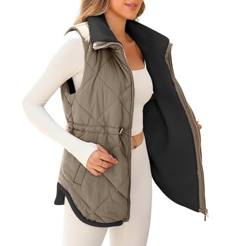 Meine Bestellungen Anzeigen Weste Damen Lang Winter Revers Fleeceweste Einfarbig Fleece Steppweste Warm Gefüttert Longweste Outdoor Winterweste Ärmellose Winterjacke Damen-Westen von Generisch