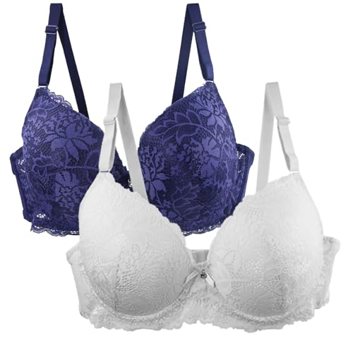 Meine Letzte Rechnung Einsehen Must Haves Aesthetic 2er Pack Push Up BH Damen Mit Bügel Blumen Spitze Schalen BH Vollschalen Bequem Große Brüste Minimizer Bralette Klassische BHS Labor Day Deals von Generisch