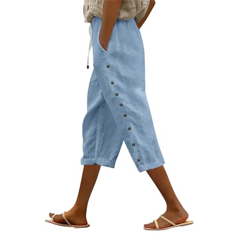 Meine Monatsabrechnungen Anzeigen 3/4 Hosen Damen Sommer Leinenhose Bequeme Hose Casual Lockere Sommerhose Leicht Und Luftig Leinen Freizeithose Strandhose Mit Taschen Warehouse Deals Angebote von Generisch