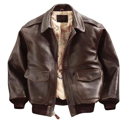 Men's Casual and Fashionable Leather Jacket Motorcycle Collar Jacket Flight Jacket Wollmantel Schwarz Herren (Khaki, XS) von Generisch