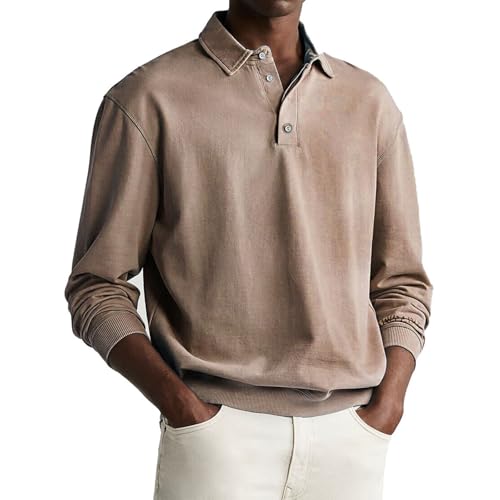 Men's Fashion Loose Lapel Buttons Lapel Tops T Shirt Tops Men's Business Tops La Männer (Khaki, L) von Generisch