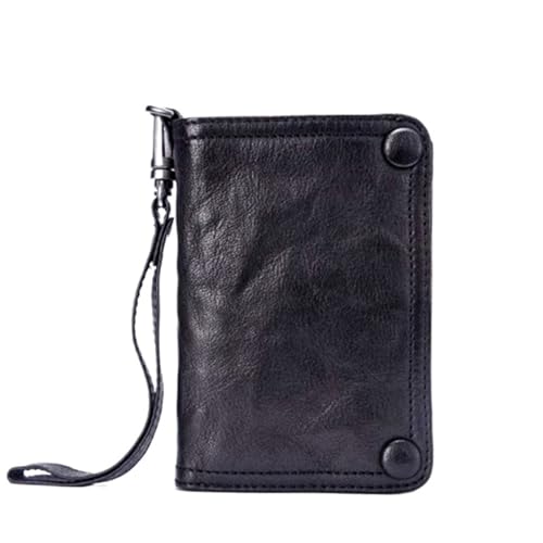 Men's Genuine Bifold Wallet - Large Capacity Card Holder with Zipper Pocket, Black With Wrink Pat, Taglia Unica von Generisch