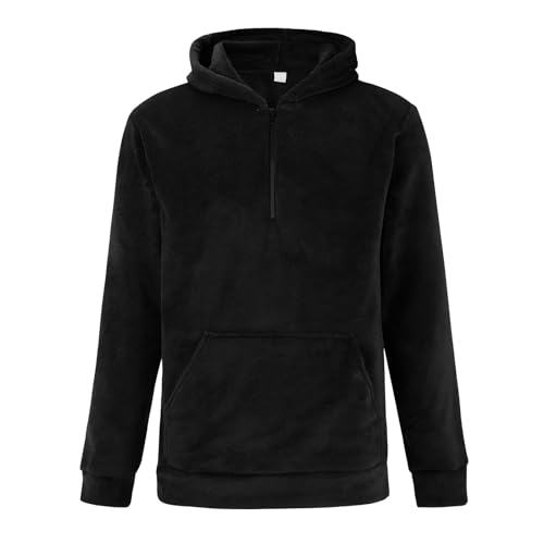 Men's Spring and Autumn Winter Casual Large Size Hooded Sweatshirt Men's Coral Fleece Fashion Warm Solid Color Half Zipper Sweatshirt Blauer Sweatshirt Herren (Black, S) von Generisch