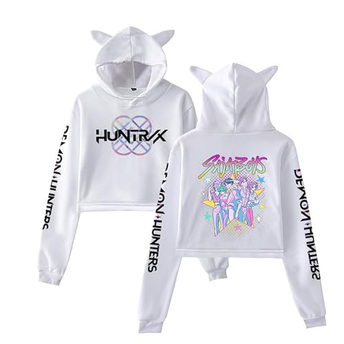 Mengmiao Hontrix Pulli Crop Hoodie Damen – KPop De-Mon H-Hunters Kapuzenpullover mit Katzenohren, Langarm Kawaii Hoodie Kurzpullover für Herbst & Winter von Generisch