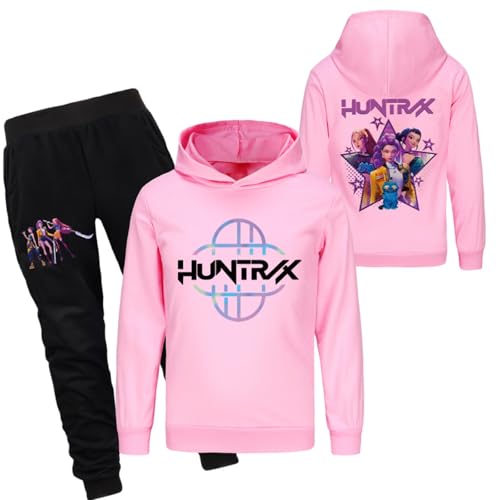 Mengmiao Huntrix KPop Huntr/x Hoodie & 2-teiliges Set für Mädchen – Kurz Geschnittener Kapuzen KPop D-De-Mon H-Hunters Pulli Kids Pullover mit Druck oder Huntr/x Hoodie+Jogginghose Streetwear von Generisch