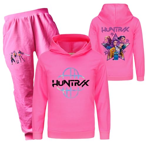 Mengmiao Huntrix KPop Huntr/x Hoodie & 2-teiliges Set für Mädchen – Kurz Geschnittener Kapuzen KPop D-De-Mon H-Hunters Pulli Kids Pullover mit Druck oder Huntr/x Hoodie+Jogginghose Streetwear von Generisch