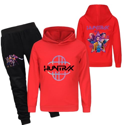 Mengmiao Huntrix KPop Huntr/x Hoodie & 2-teiliges Set für Mädchen – Kurz Geschnittener Kapuzen KPop D-De-Mon H-Hunters Pulli Kids Pullover mit Druck oder Huntr/x Hoodie+Jogginghose Streetwear von Generisch