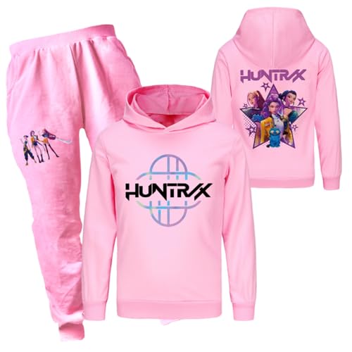 Mengmiao Huntrix KPop Huntr/x Hoodie & 2-teiliges Set für Mädchen – Kurz Geschnittener Kapuzen KPop D-De-Mon H-Hunters Pulli Kids Pullover mit Druck oder Huntr/x Hoodie+Jogginghose Streetwear von Generisch