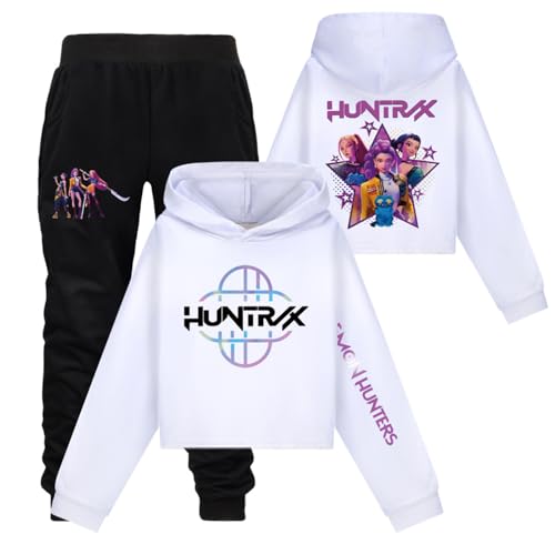 Mengmiao Huntrix KPop Huntr/x Hoodie & Set – Kurz Hontrix Pulli Pullover & Jogginghose für Mädchen, Teenager Streetwear, Bedruckter Kapuzen Hontrix Pulli Pullover Outfit, Trendiges K-Pop Fan Set von Generisch