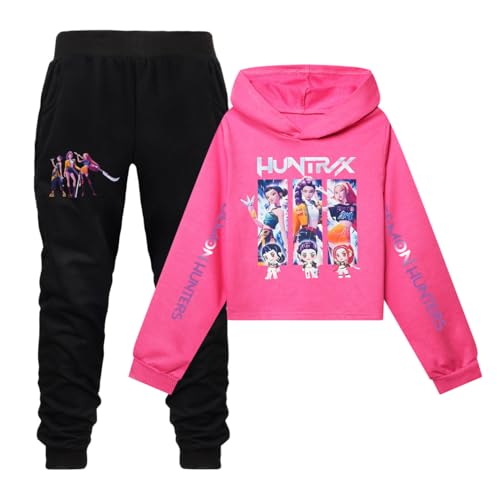 Mengmiao Huntrix KPop Huntr/x Trainingsanzüge für Mädchen – 2-teiliges Set Pullover & Jogginghose, Teenager Kapuzenpullover, Bedruckter Kapuzen Hontrix Pulli Fleece Pullover, Trendiges Kpop Fan Set von Generisch
