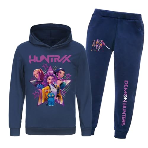 Mengmiao Huntrix KPop Mädchen Huntr/x Hoodie & Jogginganzug – 2-teiliges Kinder Set, Kurzer Kapuzen Hontrix Costume Kids Pulli Pullover + Jogginghose, Trendiges Streetwear Outfit für K-Pop Fans von Generisch
