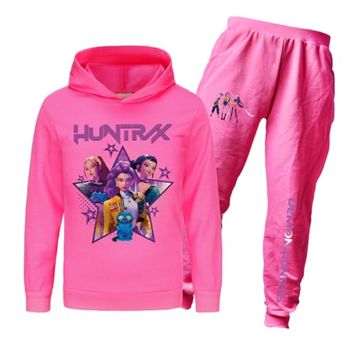Mengmiao Huntrix KPop Mädchen Huntr/x Hoodie & Jogginganzug – 2-teiliges Kinder Set, Kurzer Kapuzen Hontrix Costume Kids Pulli Pullover + Jogginghose, Trendiges Streetwear Outfit für K-Pop Fans von Generisch