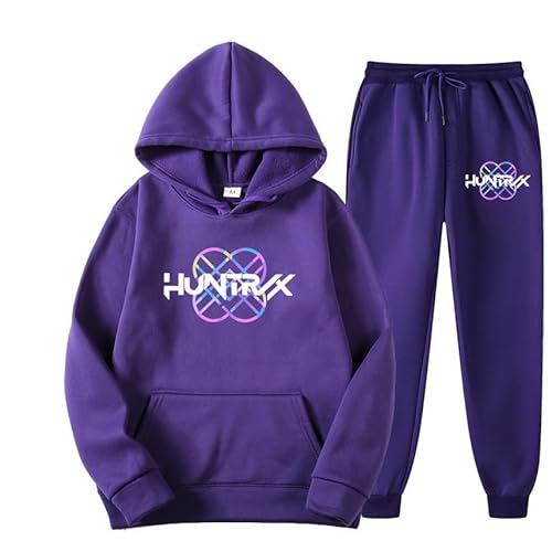 Mengmiao Huntrix Kpop Huntrix Hoodie Set – Unisex Kapuzen Hunterx Kpop Pullover & Jogginghose mit Anime-Druck, K-Pop Streetwear Trainingsanzug Damen Hunterx Kpop Pullover Sweatshirt und Jogginghose von Generisch