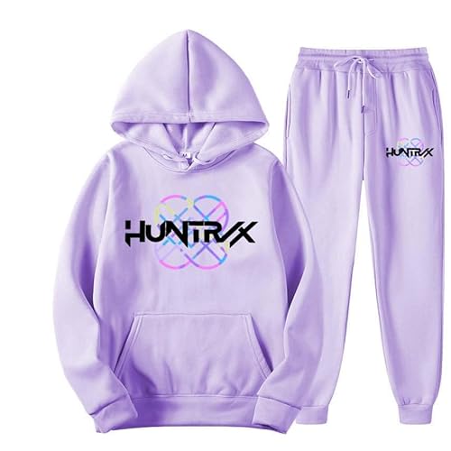 Mengmiao Huntrix Kpop Huntrix Hoodie Set – Unisex Kapuzen Hunterx Kpop Pullover & Jogginghose mit Anime-Druck, K-Pop Streetwear Trainingsanzug Damen Hunterx Kpop Pullover Sweatshirt und Jogginghose von Generisch