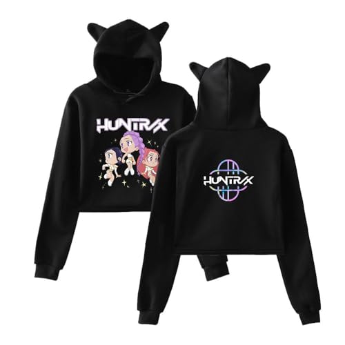 Mengmiao KPop Huntrix Kpop Crop Hoodie Damen – Kurz Geschnittener Unisex Kapuzenpullover mit Katzenohren & Anime-Print, Oversized Streetwear Sweatshirt, Lässiges Oberteil für Teenager & Frauen von Generisch